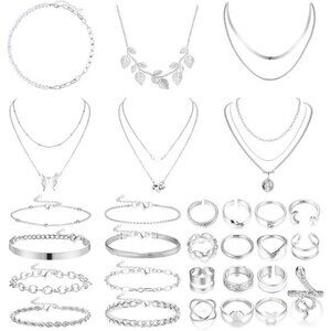 Silver Elegance Jewelry Set –Assorted Necklaces, Bracelets, and Rings Collection